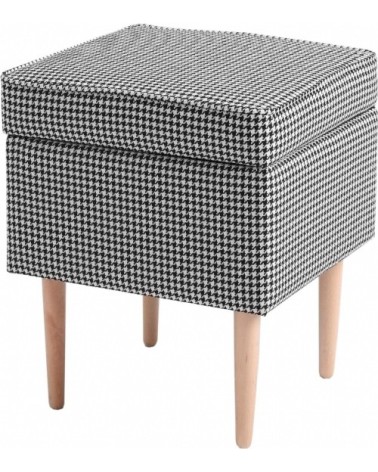 Pouf tissu pied-de-poule noir et blanc h50cm