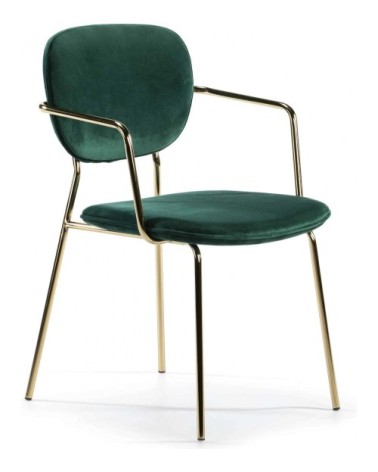 Chaise design rembourrée vert bouteille pietement doré