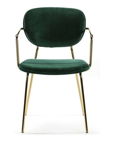 Chaise design rembourrée vert bouteille pietement doré