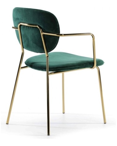 Chaise design rembourrée vert bouteille pietement doré