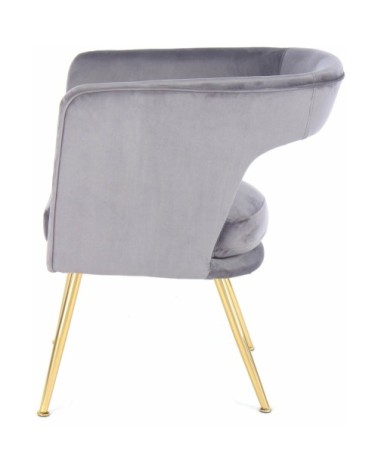 Fauteuil design rembourré tissu velours gris pieds dorés