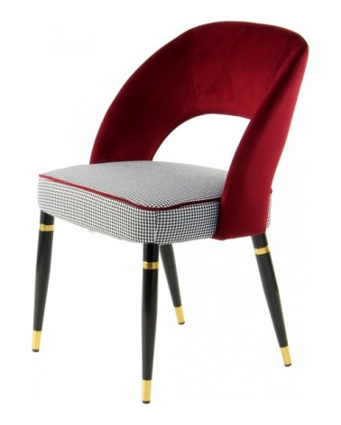 Fauteuil vintage rembourré tissu velours rouge (lot de 2)