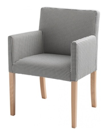 Fauteuil en bois massuf rembourré en tissu pied de poule