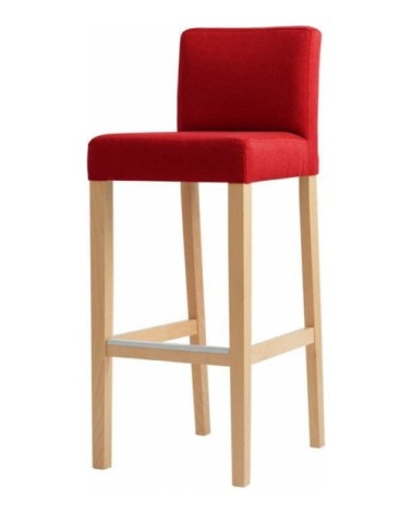 Chaise de bar tissu rembourrée rouge pieds bois massif clair