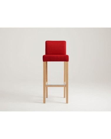 Chaise de bar tissu rembourrée rouge pieds bois massif clair