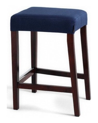 Tabouret tissu rembourrée bleu pieds bois massif clair