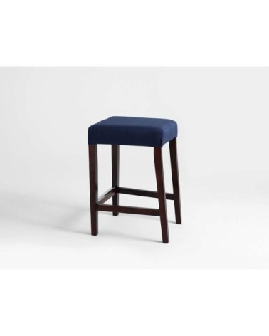 Tabouret tissu rembourrée bleu pieds bois massif clair