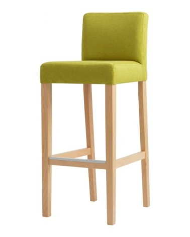 Chaise de bar tissu rembourrée vert pieds bois massif clair