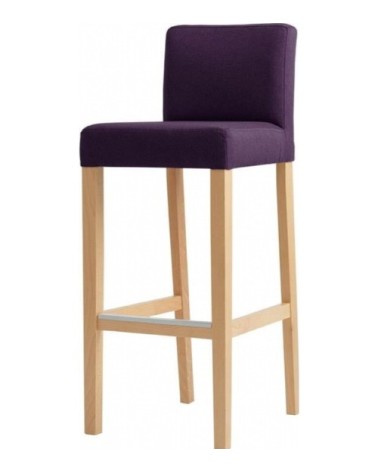 Chaise de bar tissu rembourrée violet pieds bois massif clair