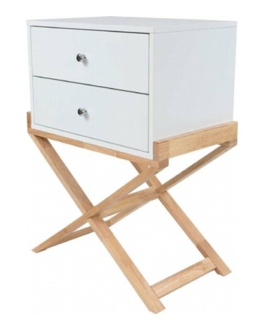 Table de chevet 2 tiroirs couleur blanc et bois clair