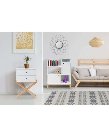 Table de chevet 2 tiroirs couleur blanc et bois clair