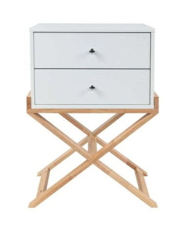 Table de chevet 2 tiroirs couleur blanc et bois clair