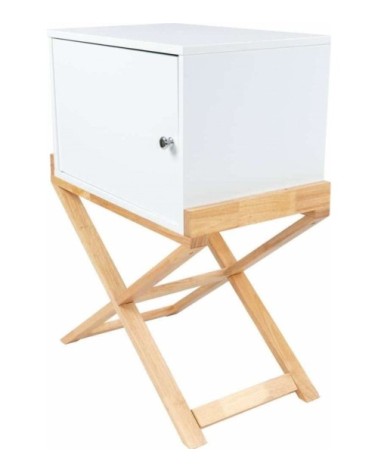 Table de chevet 1 porte couleur blanc et bois clair
