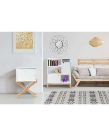 Table de chevet 1 porte couleur blanc et bois clair