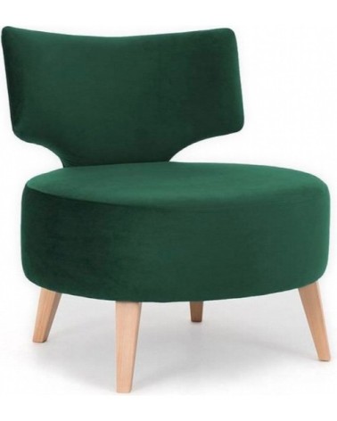 Fauteuil cosy rembourré tissu couleur vert pieds bois clair