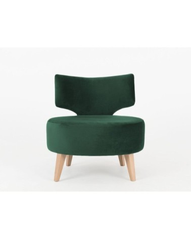 Fauteuil cosy rembourré tissu couleur vert pieds bois clair