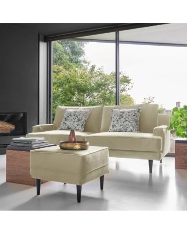 Canapé velours 3 places ecru