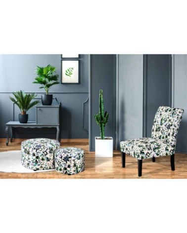 Fauteuil banquette rembourrée tissu à motif bleu