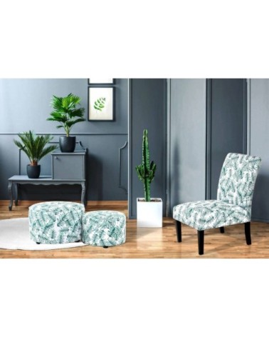 Fauteuil banquette rembourrée tissu à motif bleu