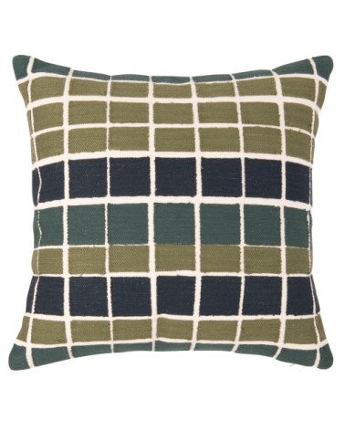 Housse de coussin en coton à carreaux vert et bleu, 40x40