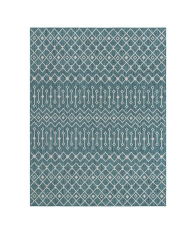 Tapis intérieur/extérieur bleu à motif blanc 70x140