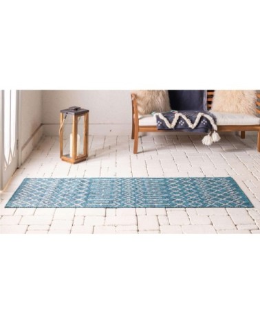 Tapis intérieur/extérieur bleu à motif blanc 70x140