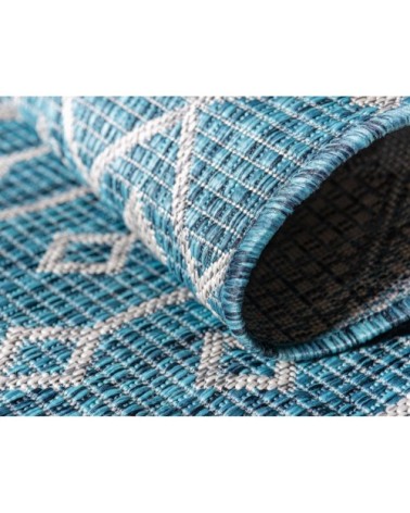 Tapis intérieur/extérieur bleu à motif blanc 70x140