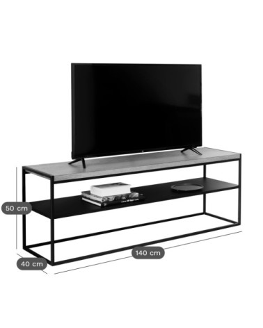 Meuble tv effet en métal noir et plateau effet bois