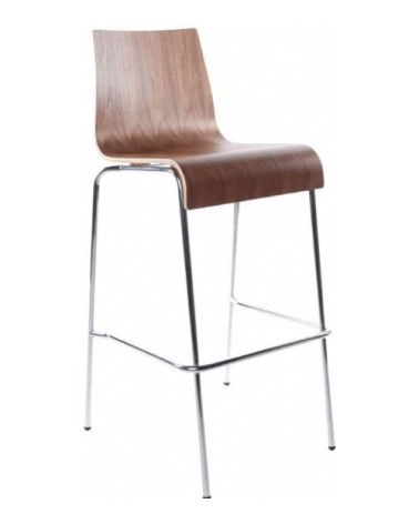 Tabouret de bar empilable couleur noyer et métal chromé h103cm