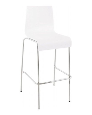 Tabouret de bar empilable blanc et métal chromé h103cm