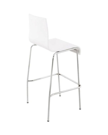 Tabouret de bar empilable blanc et métal chromé h103cm