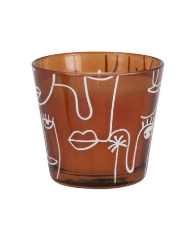 Bougie parfumée en verre marron imprimé visages, 180g