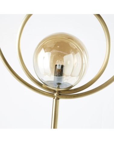 Lampadaire globe en verre teinté ambré et métal doré H162