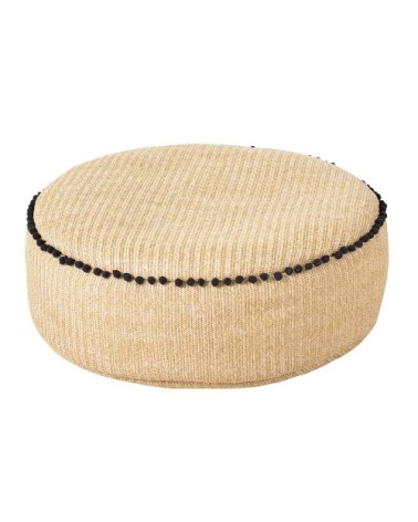 Pouf tressé pompons noirs