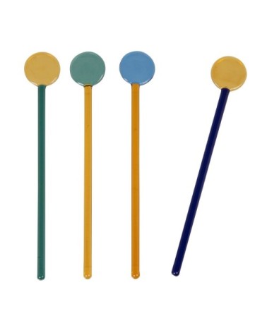 Agitateurs colorés en verre jaune, bleu, vert et orange (X4)