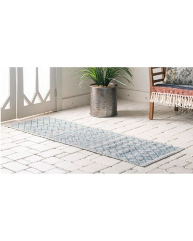 Tapis intérieur/extérieur gris à motif bleu 67x180