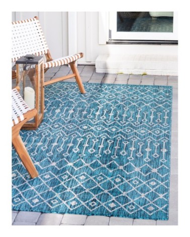 Tapis intérieur/extérieur bleu à motif blanc 120x160