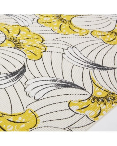 Tapis et sac yoga imprimé fleurs beiges, noires et jaunes 61x170
