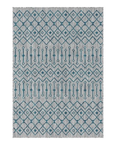 Tapis intérieur/extérieur gris à motif bleu carré 200x200