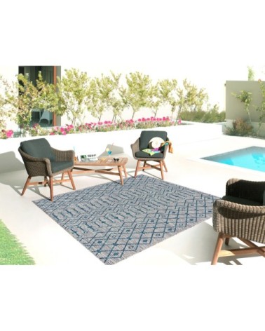 Tapis intérieur/extérieur gris à motif bleu carré 200x200