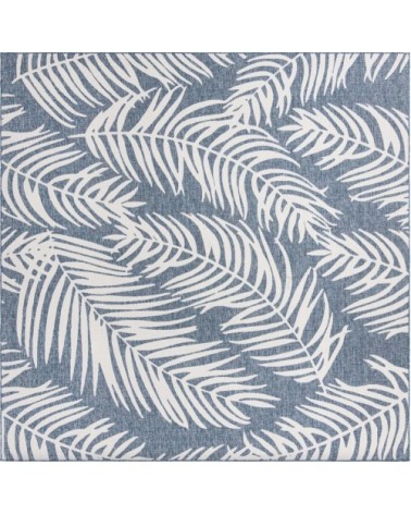 Tapis intérieur extérieur bleu au motif palmier 200x200