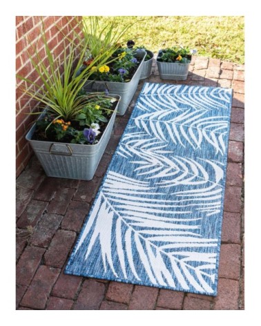 Tapis intérieur extérieur bleu au motif palmier 70x140