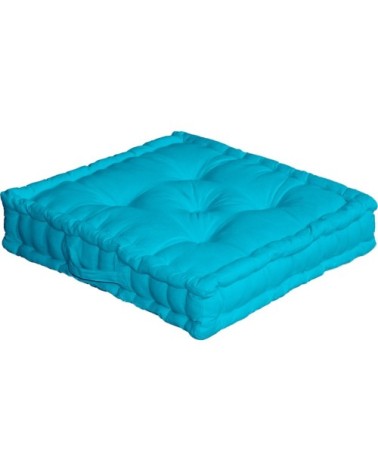 Coussin de sol uni en pur coton turquoise 50 x 50