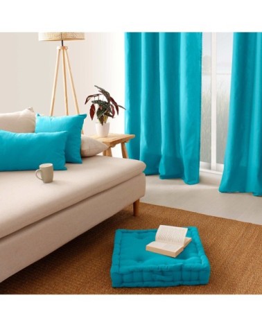 Coussin de sol uni en pur coton turquoise 50 x 50