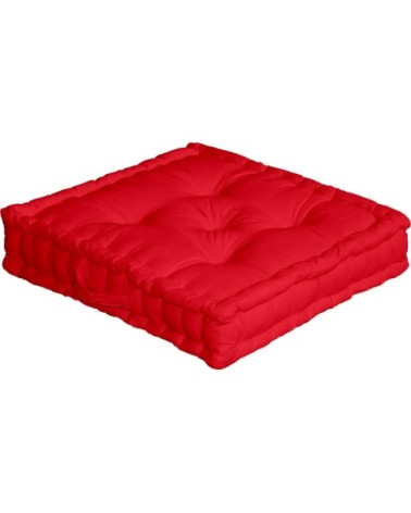 Coussin de sol uni en pur coton rouge 50 x 50