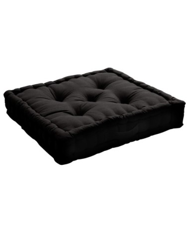 Coussin de sol uni en pur coton noir 50 x 50