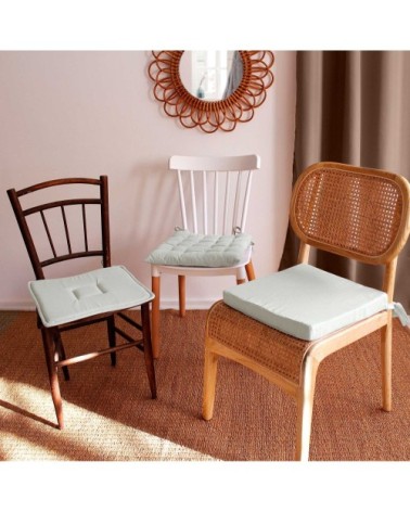 Galette de chaise uni en pur coton coton gris 38 x 38