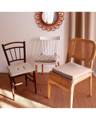 Galette de chaise uni en pur coton coton naturel 38 x 38