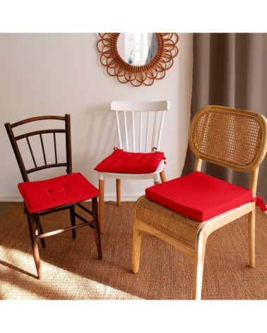 Galette de chaise uni en pur coton coton rouge 38 x 38