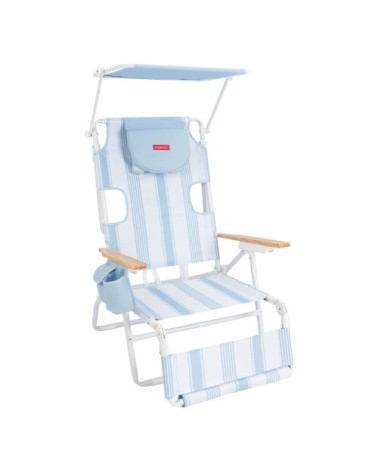 Chaise plage inclinable parasol polyester bleu